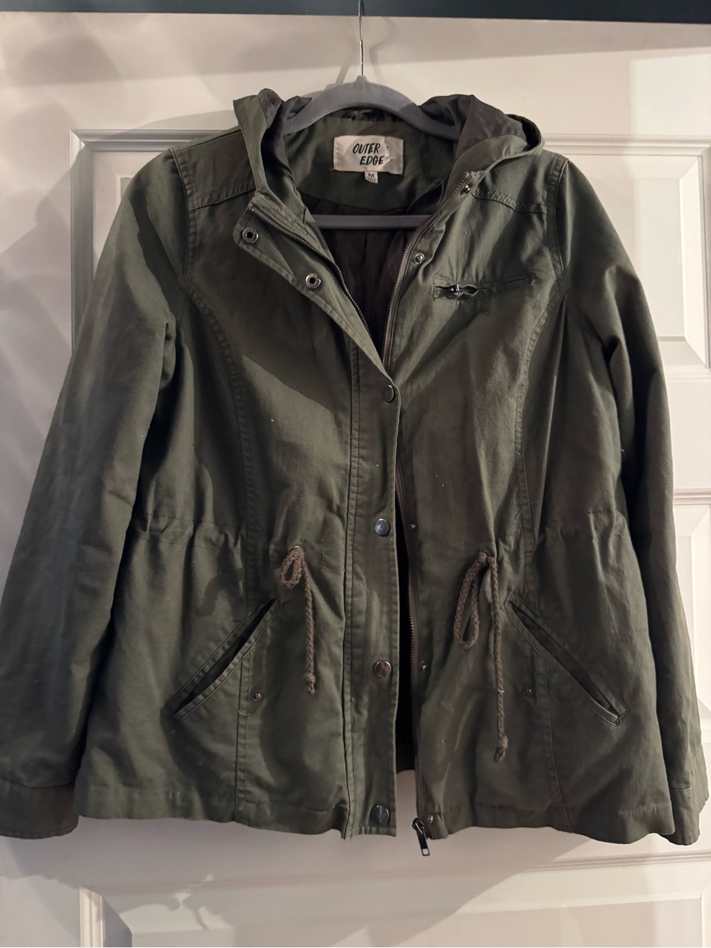 Outer Edge Women's Olive Hooded Drawstring Utility Jacket